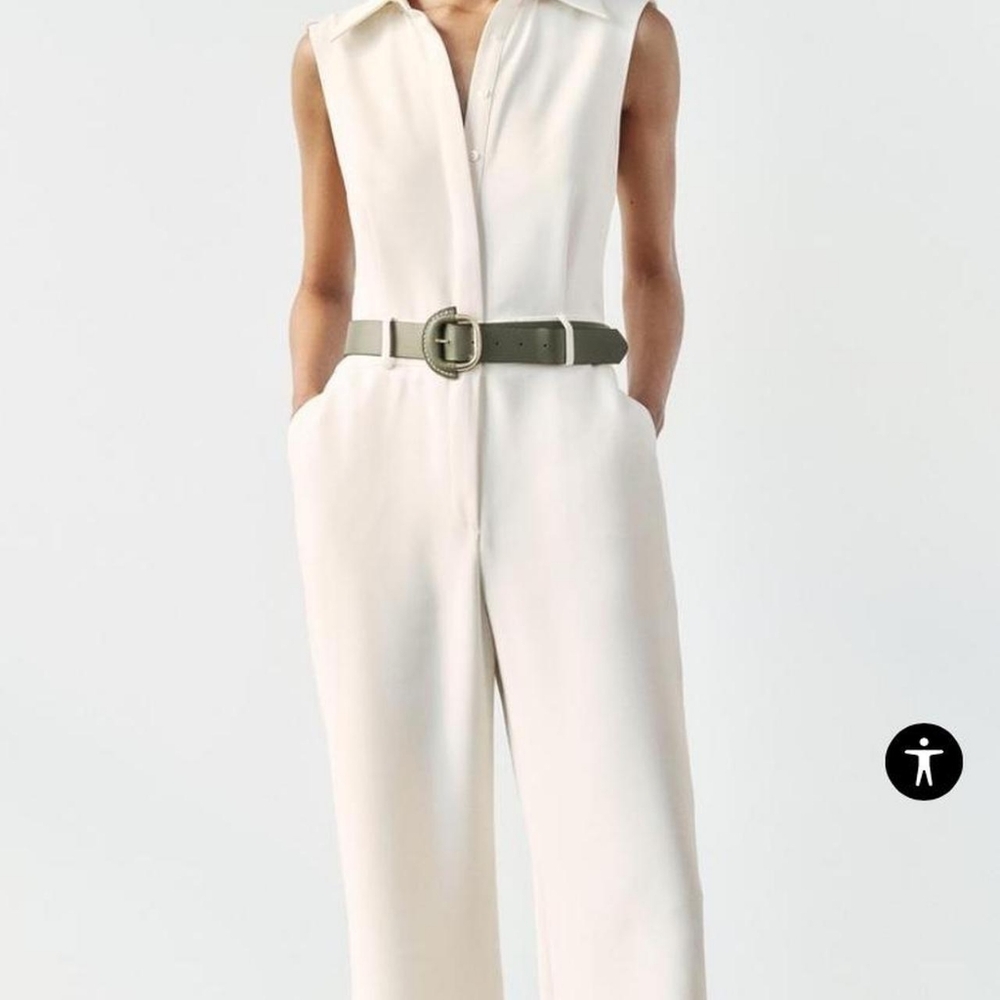 Zara White Crepe Jumpsuit
